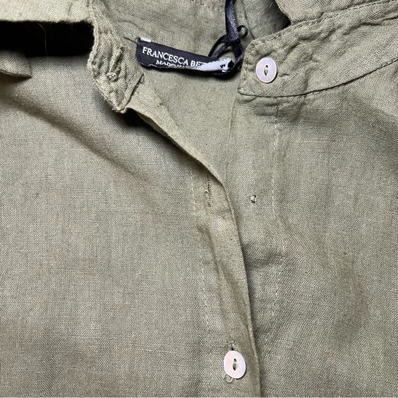 Francesca Bettini Olive Green Short Sleeve Button Up Linen Blend Shirt Dress M - Picture 9 of 11